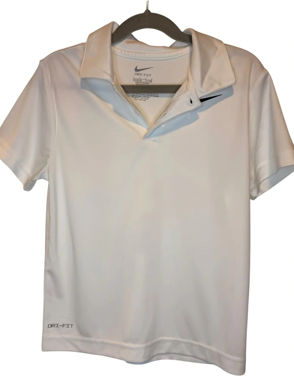 Nike White Polo with Black Swoosh for Kids Size 7